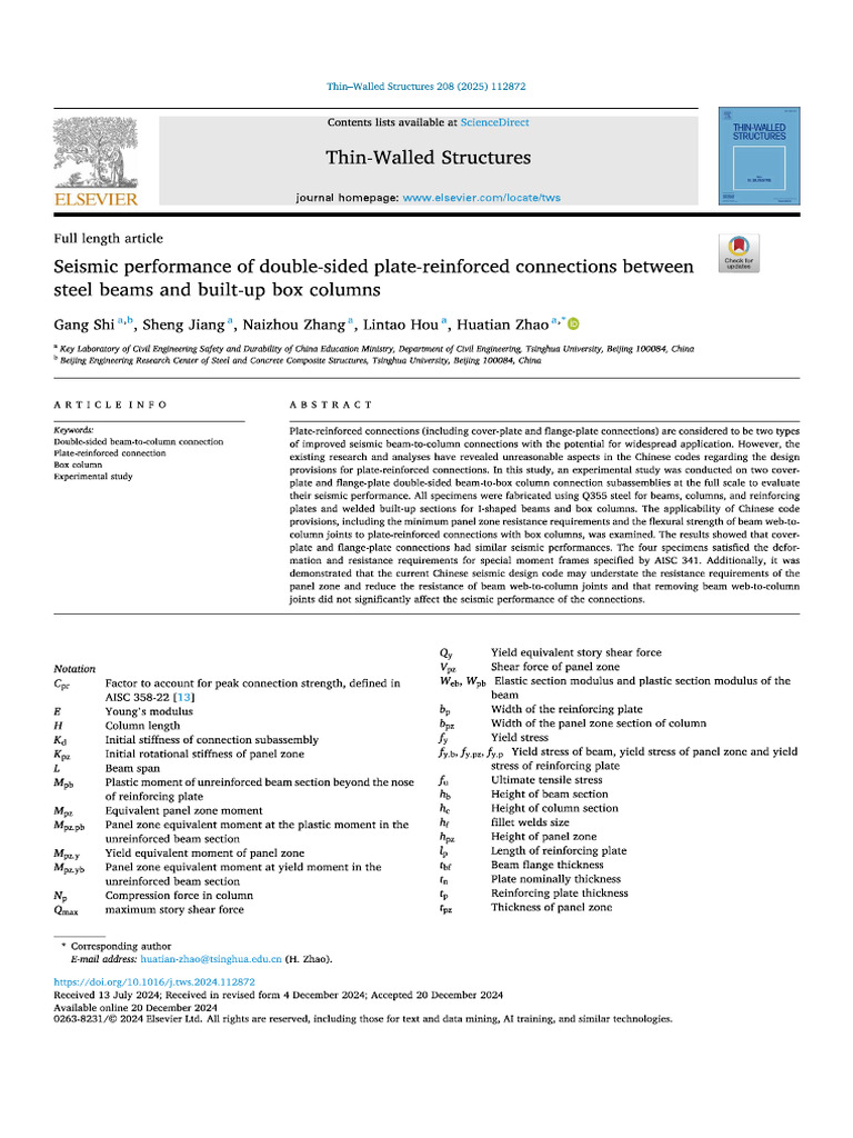 Seismic Performance of Double-sided Plate-reinforced Connections ...