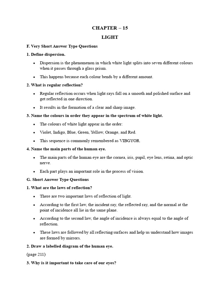 Chapter - 1 5 Qa Class 8th | PDF | Eye | Myopia