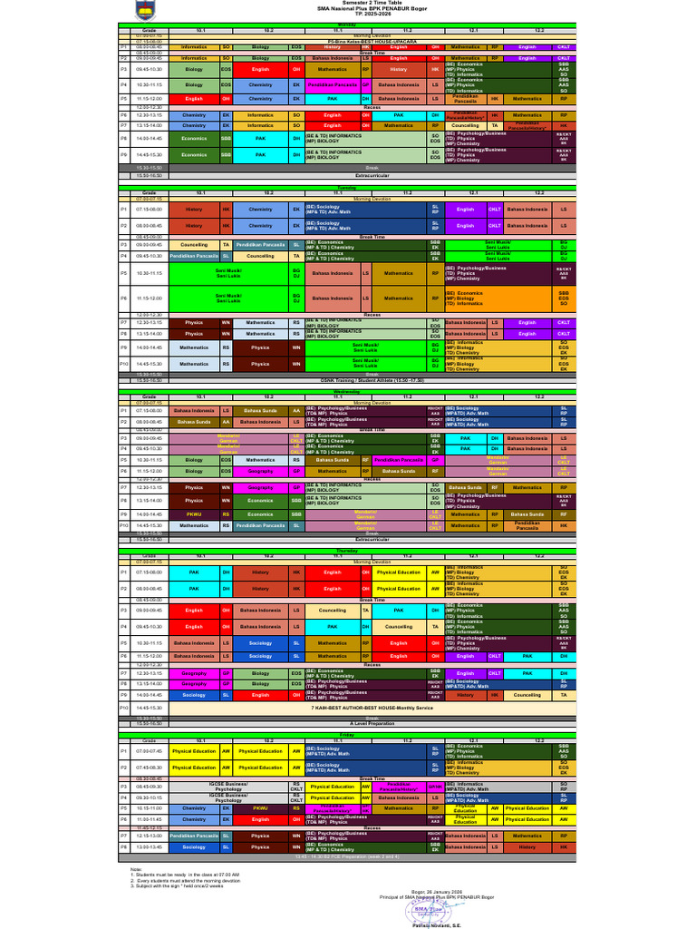 Semester 2 Schedule Revised | PDF | Science