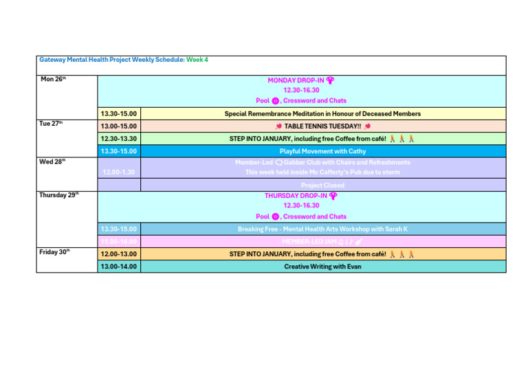 Weekly Schedule Last Week of Jan 2026 | PDF