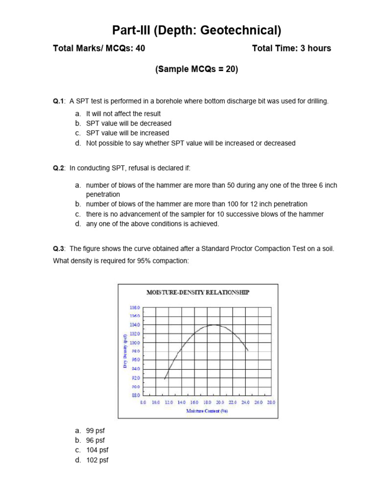 Sample MCQs of Geotechnical | PDF | Soil | Earth Sciences