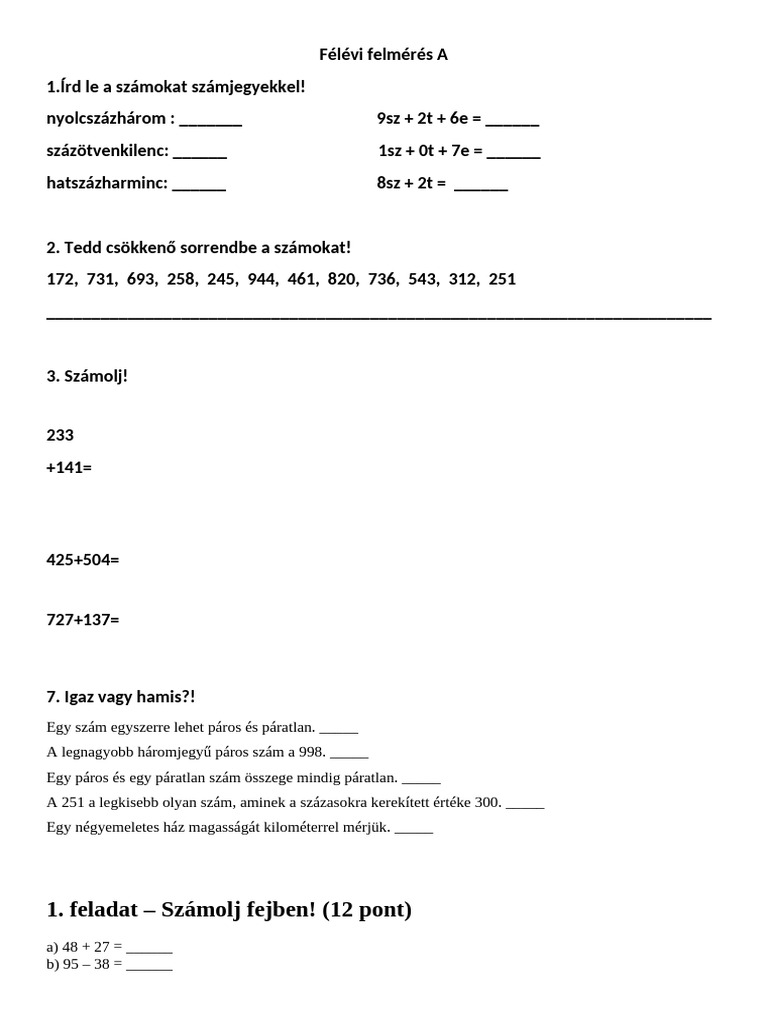 Félévi Felmérők Egyben Két Házi Feladattal | PDF