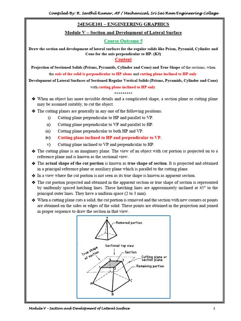 EG - 24ESGE101 - Module V - Section and Development of Lateral Surface ...