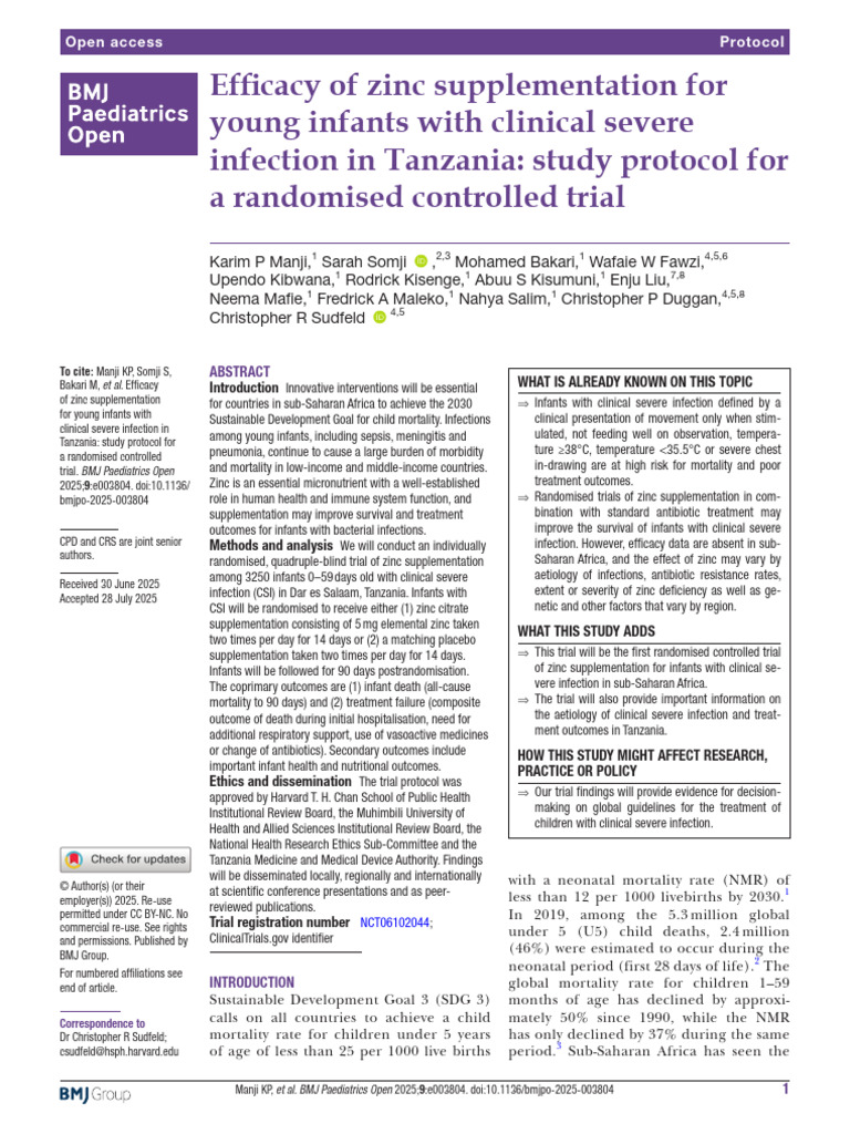 Efficacy of Zinc Supplementation For Clinical Severe INT | PDF | Zinc ...