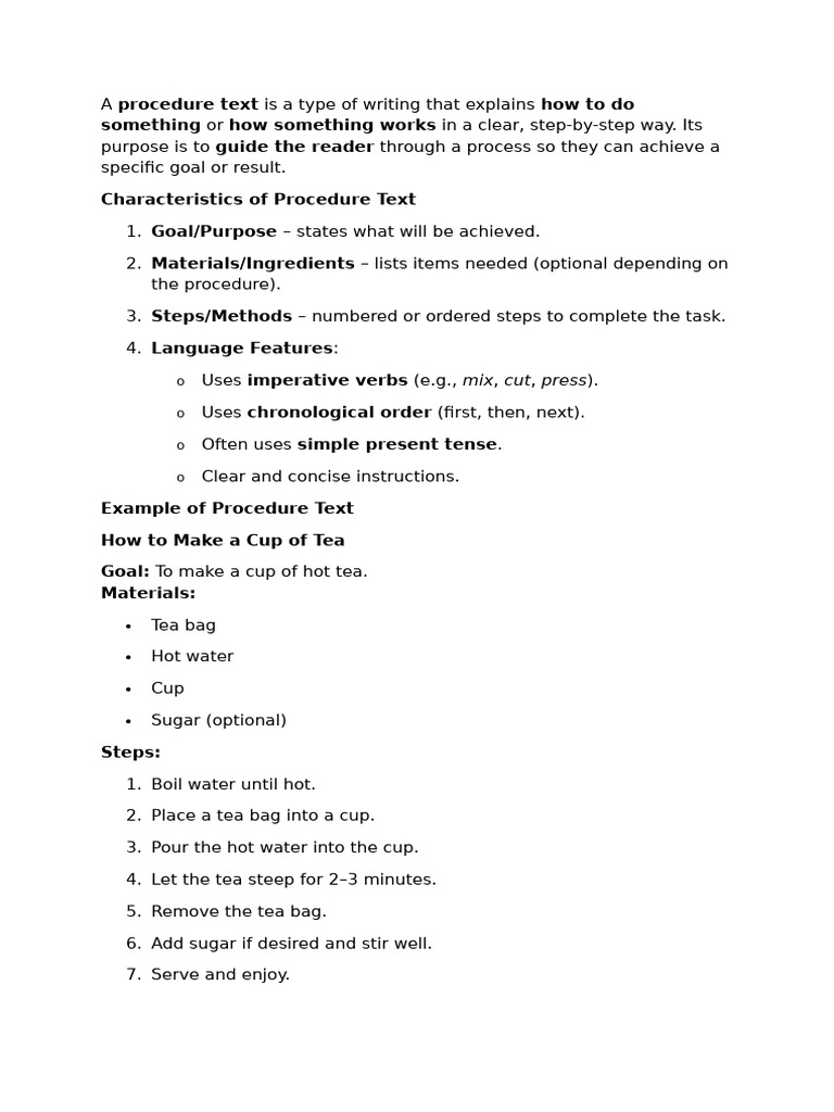 A Procedure Text Is A Type of Writing That Explains How To Do Something ...