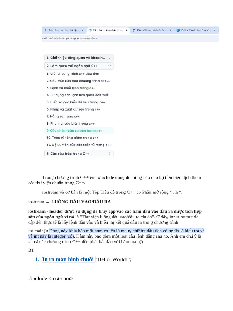 Cấu Trúc Của Một Chương Trình Trong C++ | PDF