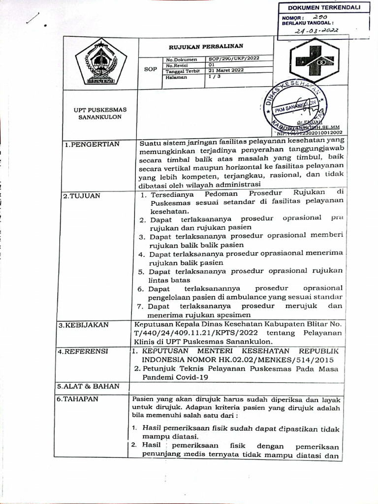 290 Sop Rujukan Persalinan | PDF