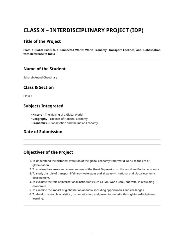 Class X Interdisciplinary Project - Globalisation and National Economy ...
