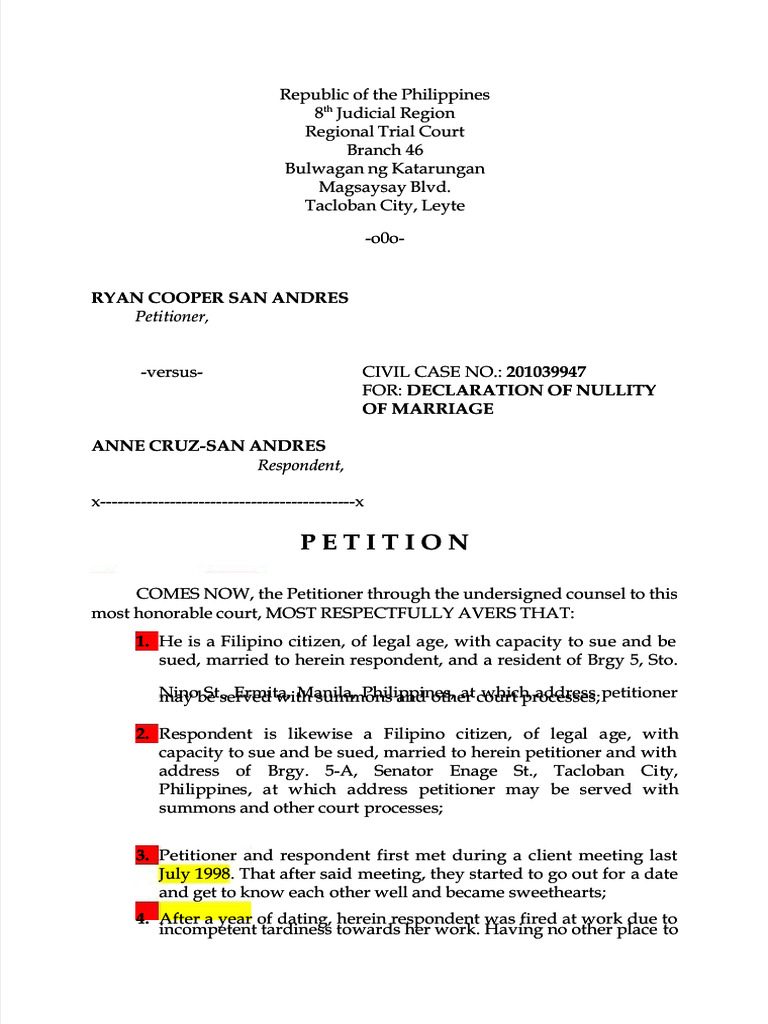 PDF Pleading Nullity of Marriage Compress | PDF