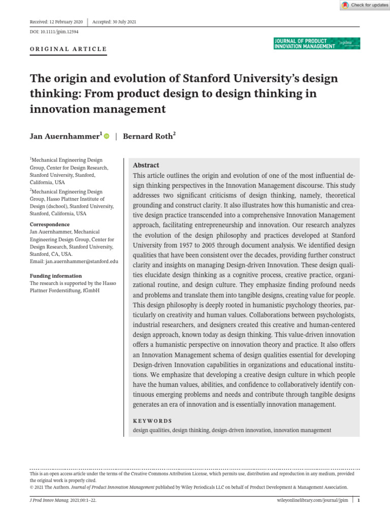 Jpim 12594 | PDF | Creativity | Design Thinking