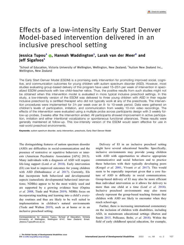 Tupou Et Al 2022 ESDM Research | PDF | Autism | Preschool