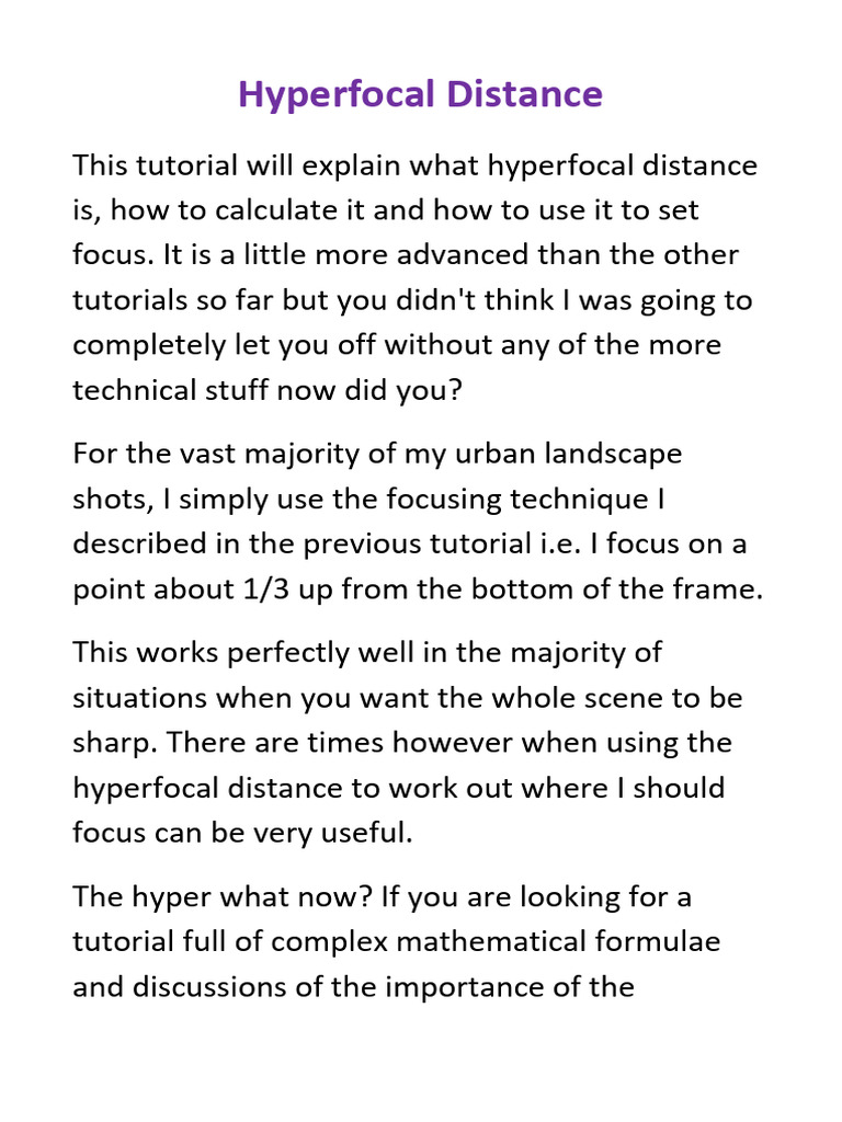 Fingal Hyperfocal Distance | PDF | Camera Lens | Aperture