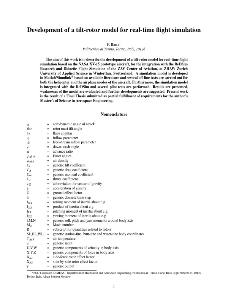 Development of A Tilt-Rotor Model For Real-Time Flight Simulation | PDF ...