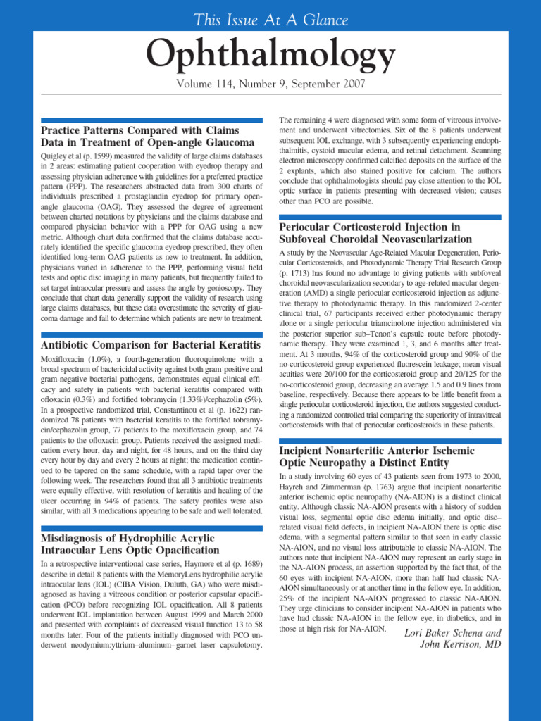 This Issue at A Glance Ophtha | PDF | Glaucoma | Ophthalmology