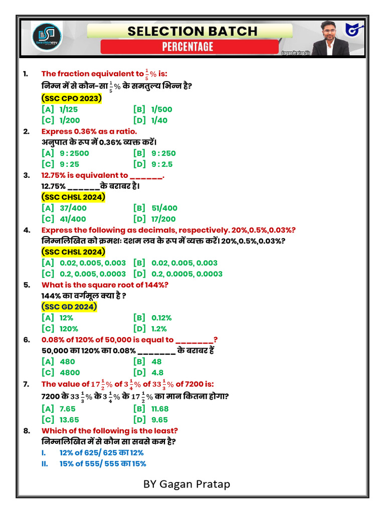 Percentage Sheet 001 PDF | PDF | Percentage | Arithmetic