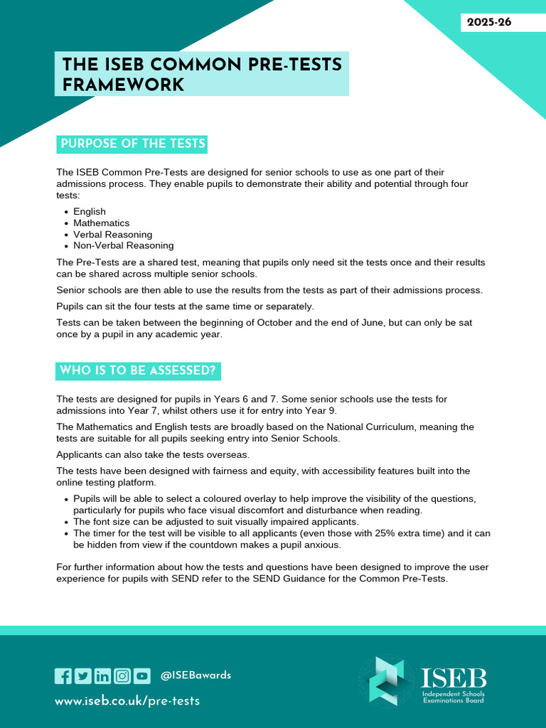 ISEB Common Pre Tests Framework 2025 26 | PDF | Reading Comprehension ...