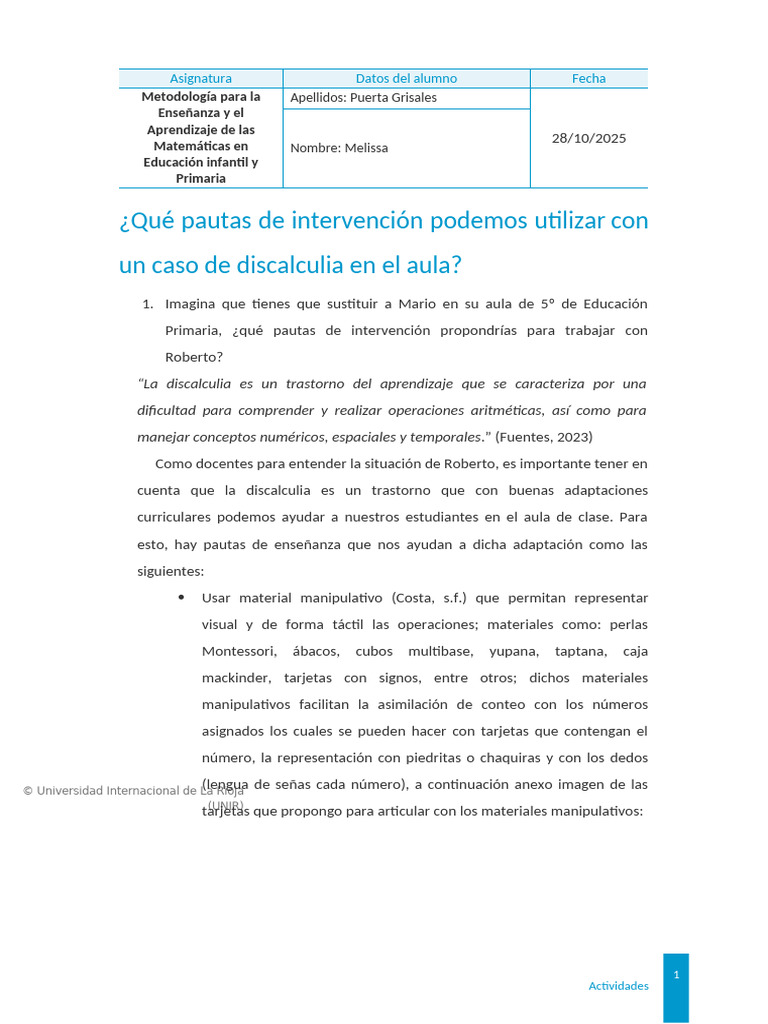 Pautas para Niños y Niñas Con Discalculia | PDF | Enseñando | Aprendizaje