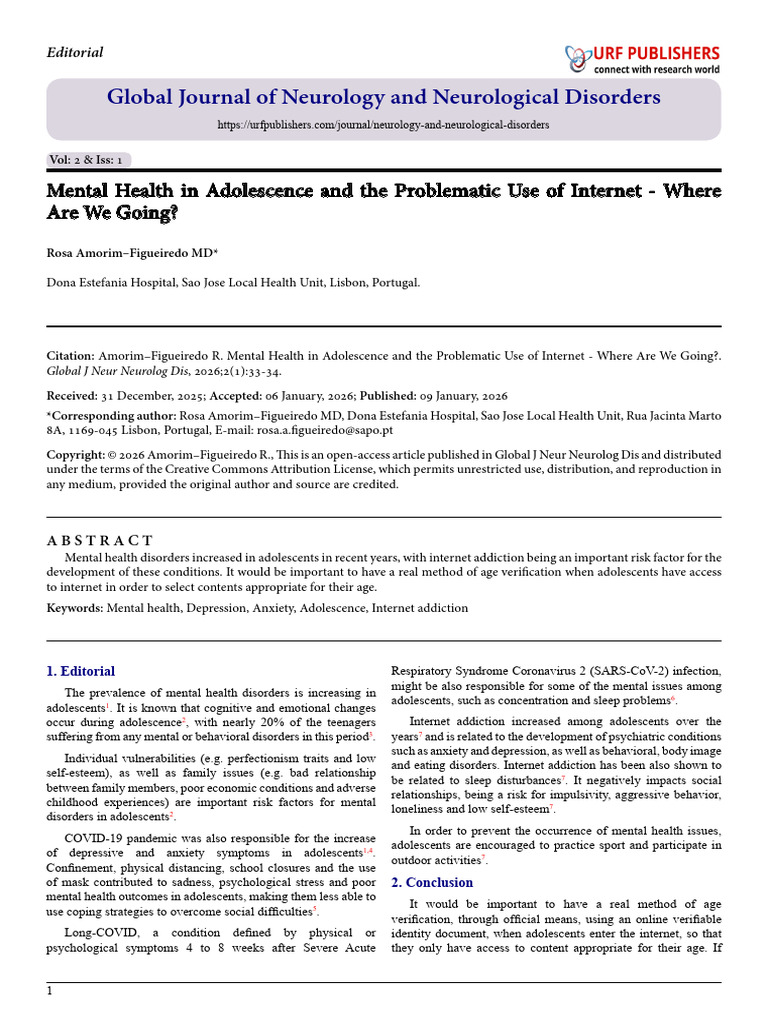 Mental Health in Adolescence and the Problematic Use of Internet ...