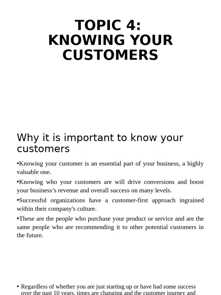 Topic 4 Knowing Your Customers | PDF | Customer Experience | Social ...
