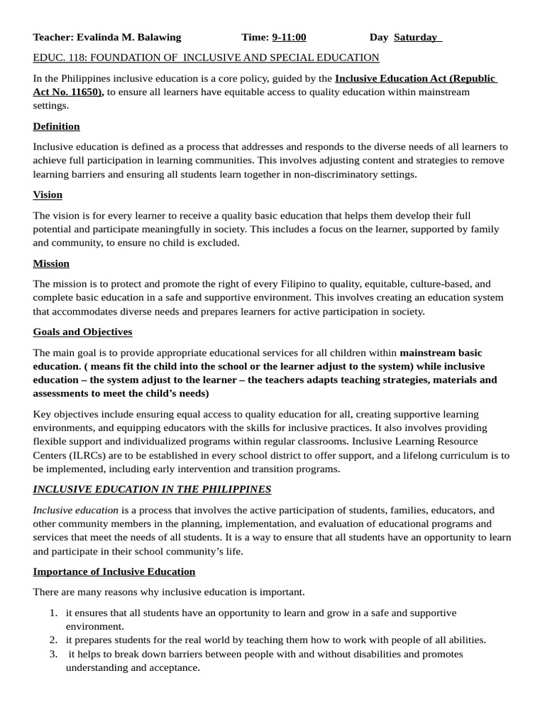 EDUC. 118 Inclusive Education in The Philippines | PDF | Inclusion ...