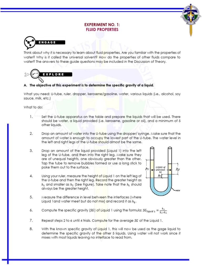 Expt 1 - Fluid Properties | PDF | Pressure | Pressure Measurement
