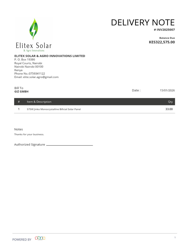 Deliverynote Inv2025007 | PDF