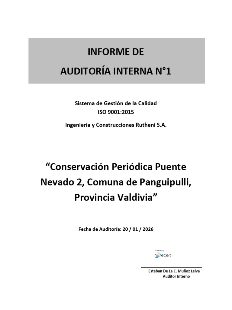 Informe Auditoria Interna N°1 | PDF | Sistema de manejo de calidad ...