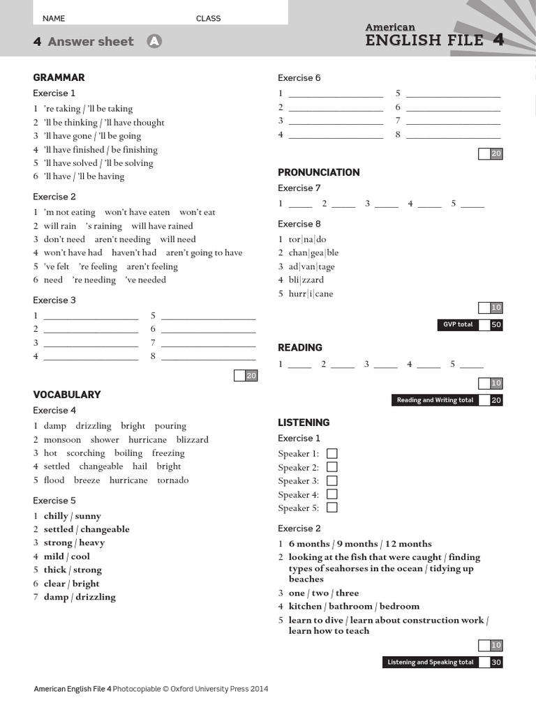 AEF4 File4 TestA AnswerSheet | PDF | Branches Of Meteorology | Weather ...