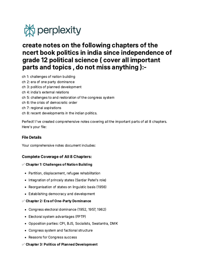 Create Notes on the Following Chapters of the Ncer | PDF | Indian ...