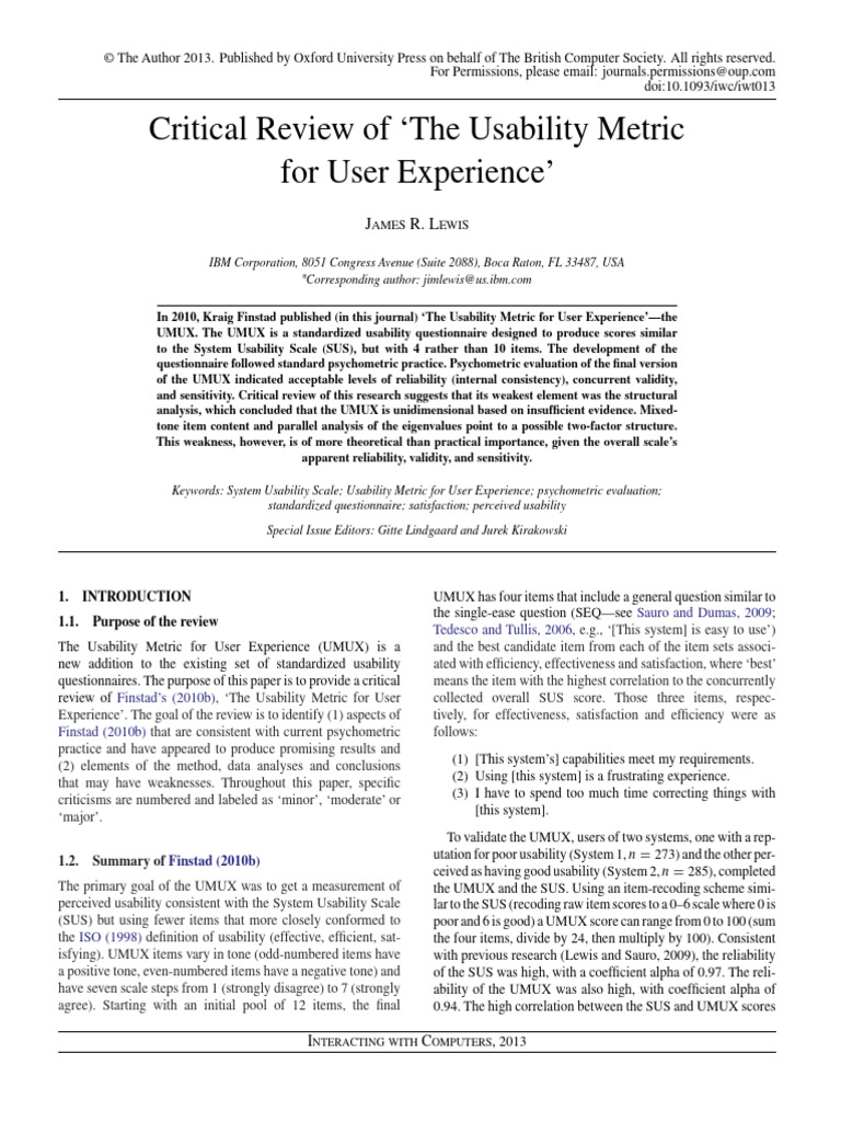 Critical Review of The Usability Metric For User Experience' | PDF ...