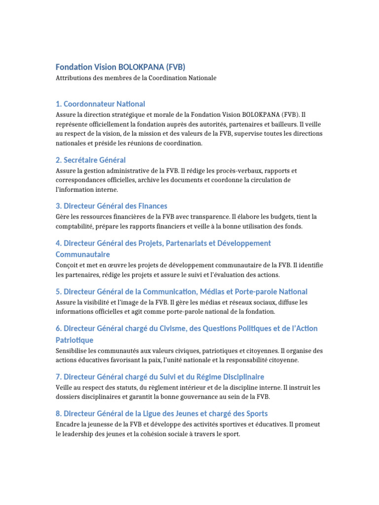 Attributions Coordination Nationale FVB | PDF | Fondation (Non-caritative)