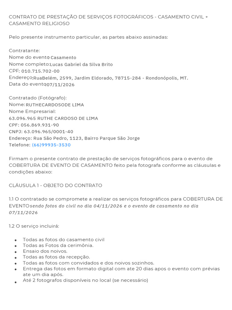 3 Contrato de Prestacao de Servicos Fotograficos - Casamento Civil%e2 ...