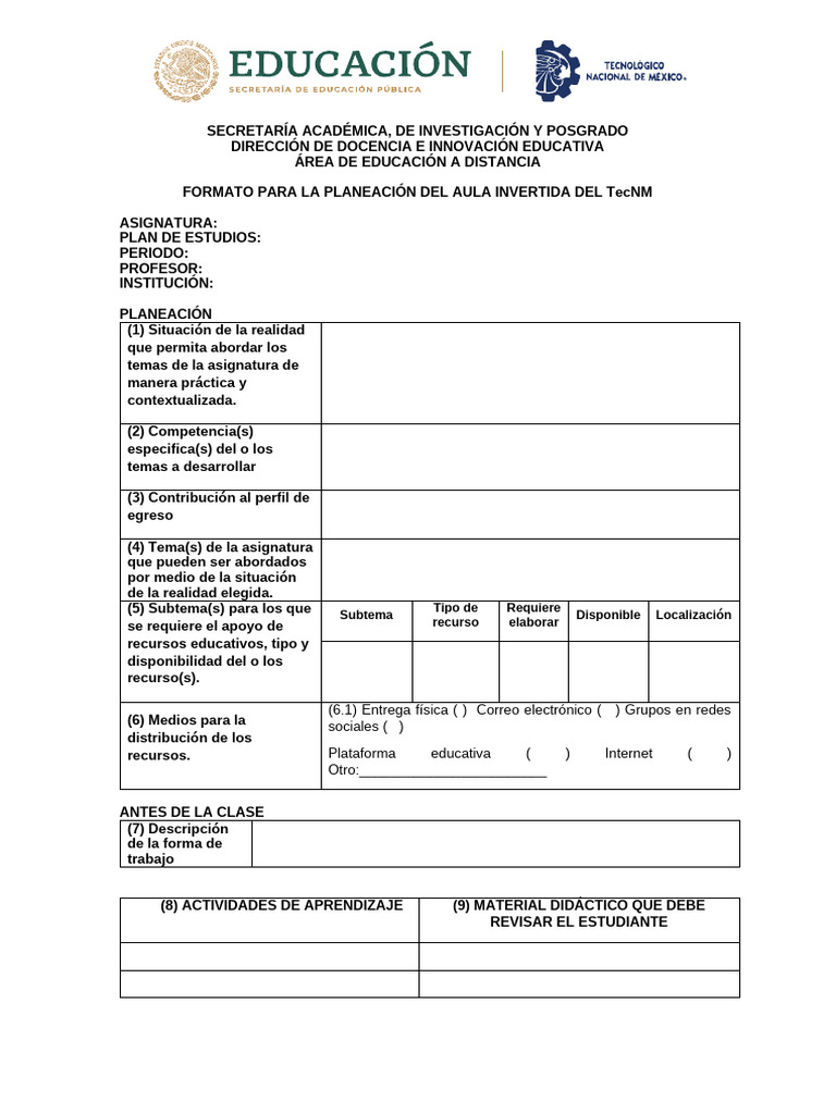 Formato para La Planeación Del Aula Invertida | PDF | Maestros | Salón ...