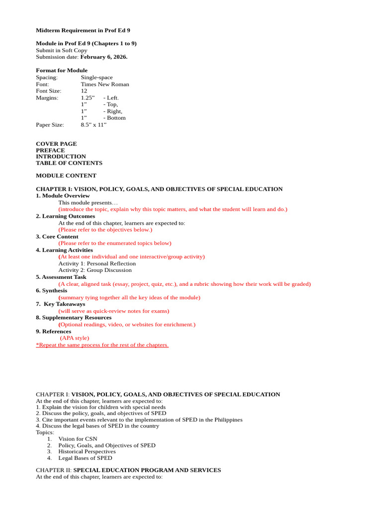 Prof Ed 9 Module Format Midterm Requirement | PDF | Learning | Disability