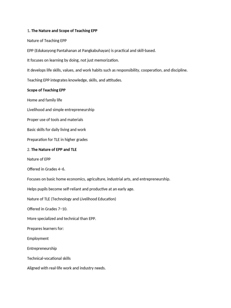 The Nature and Scope of Teaching EPP | PDF