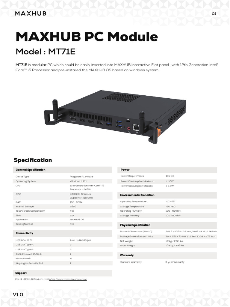 Maxhub PC Module Mt71e Datasheet v1.0 | PDF | Usb | Personal Computers