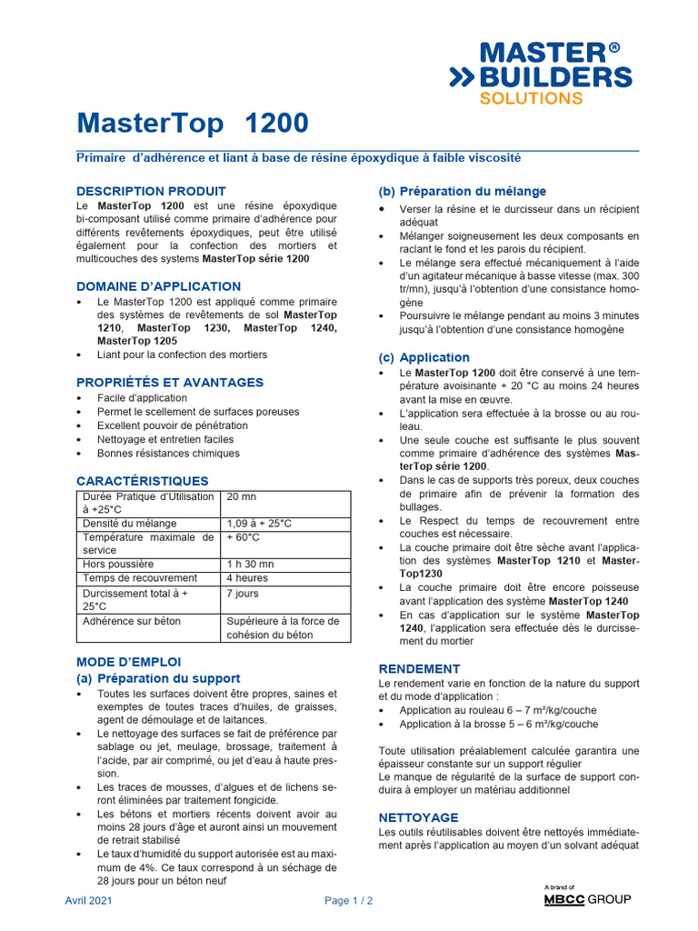 MasterTop 1200 | PDF | Béton | Matériaux