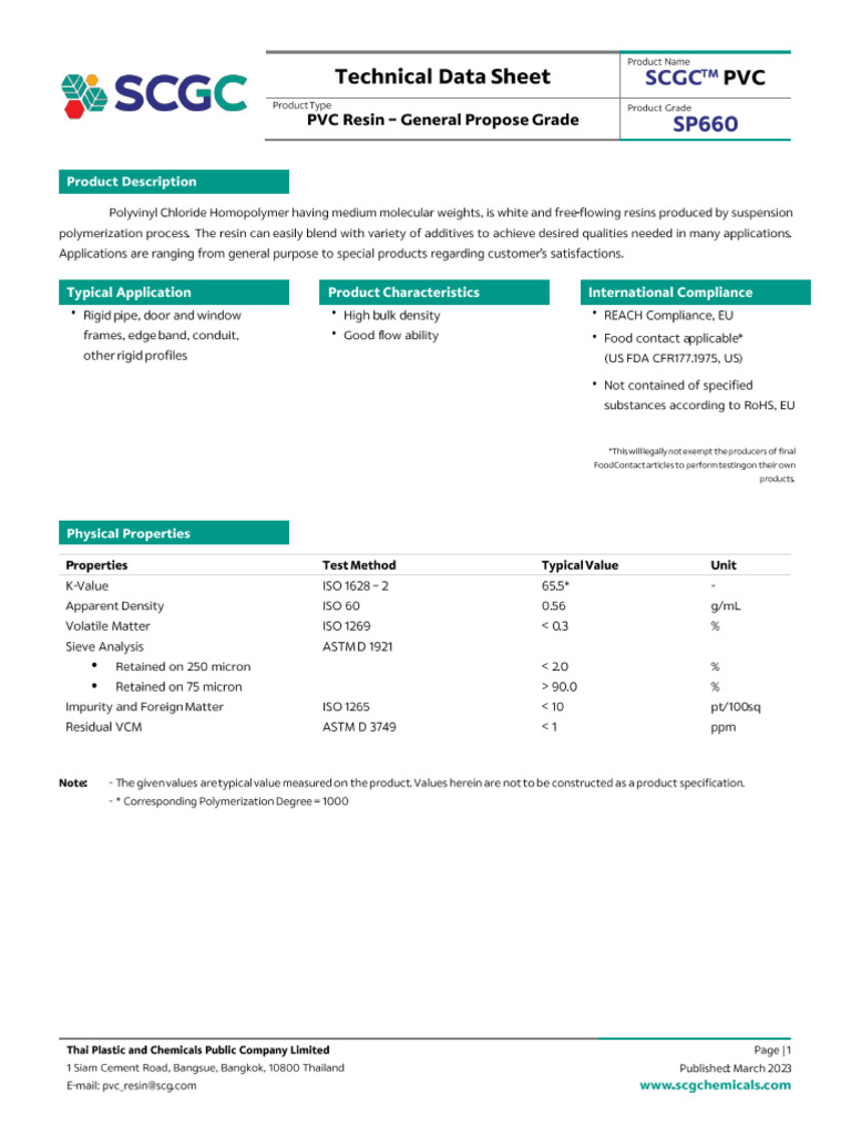 Tds - SCGC - PVC Resin Sp660 Mar 2023 | PDF