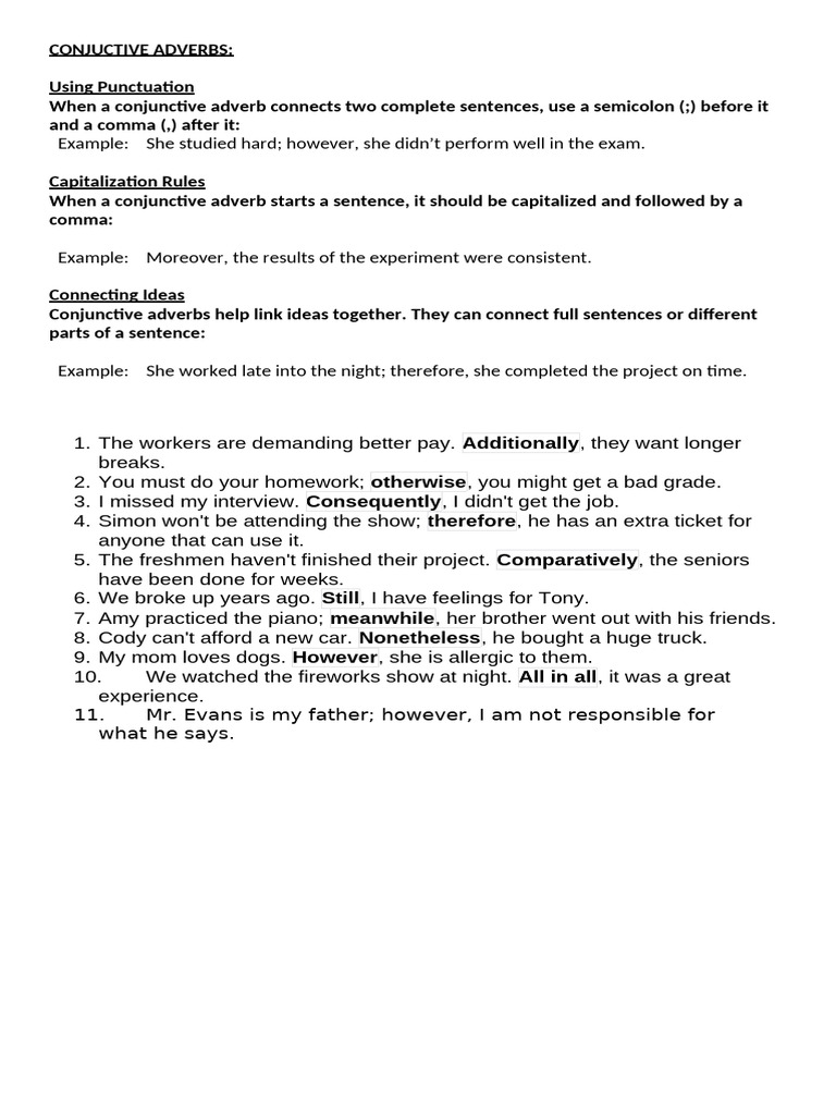 Conjuctive Adverbs 601 | PDF
