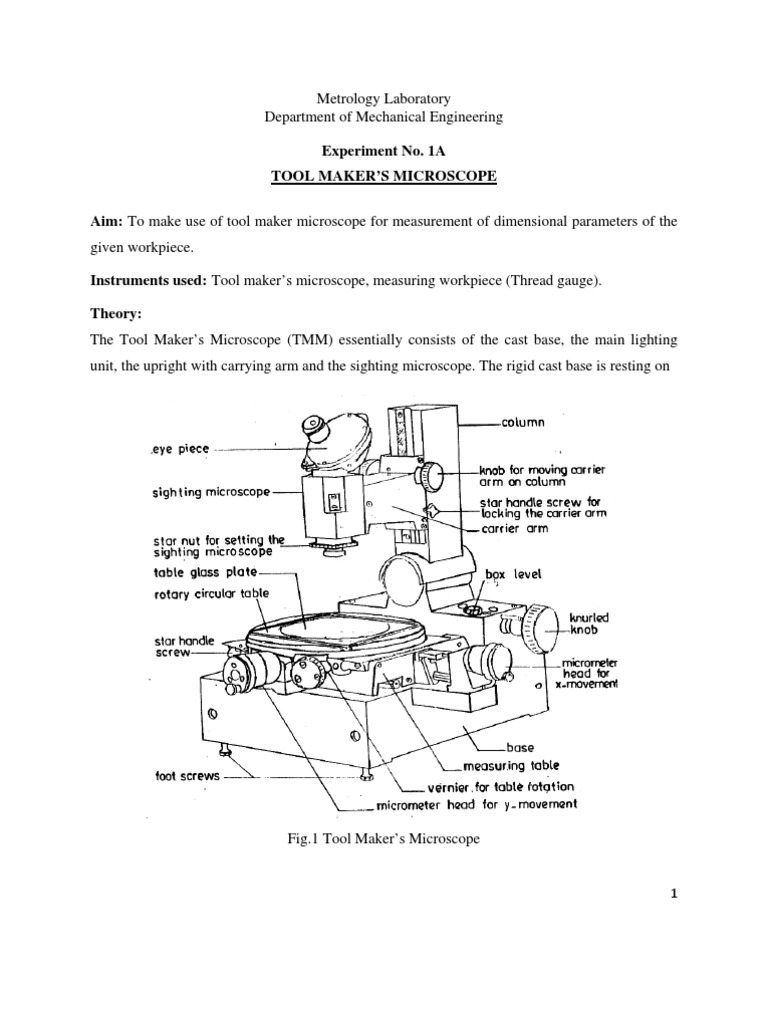 Experiment No. 1A Tool Maker'S Microscope | PDF