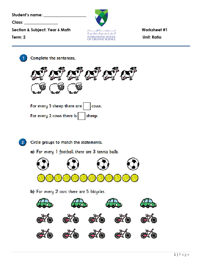 Work Sheet (1) - Using Ratio Language | PDF