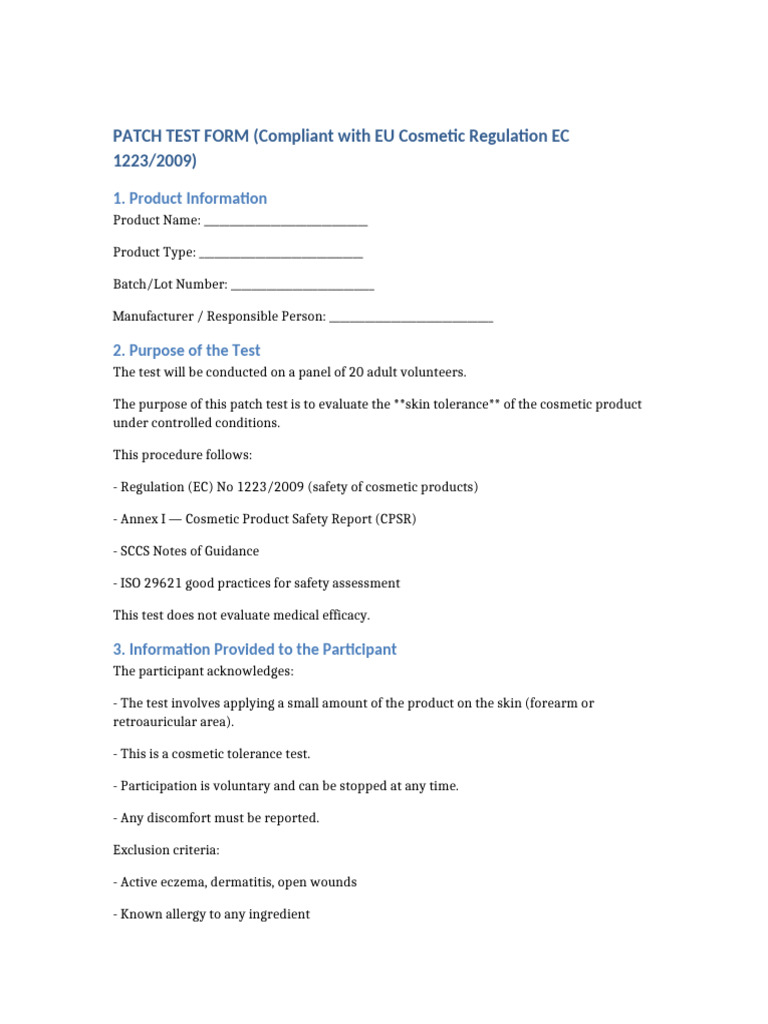 Patch Test EU Compliant Updated | PDF | Cosmetics | Dermatitis