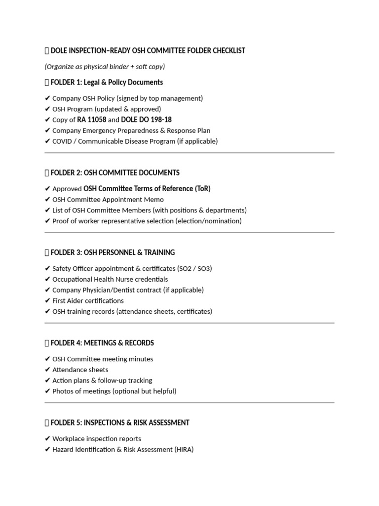 Dole Inspection | PDF | Occupational Safety And Health | Workplace