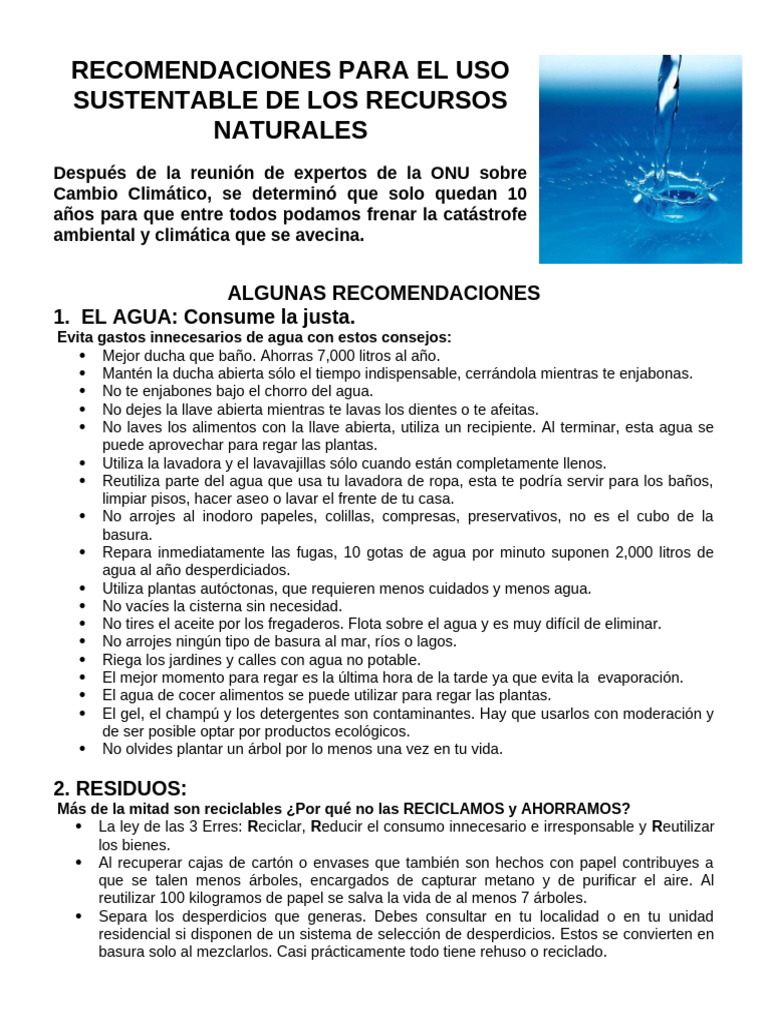 Uso Razonable de Los Recursos Naturales | PDF | Agua | Residuos
