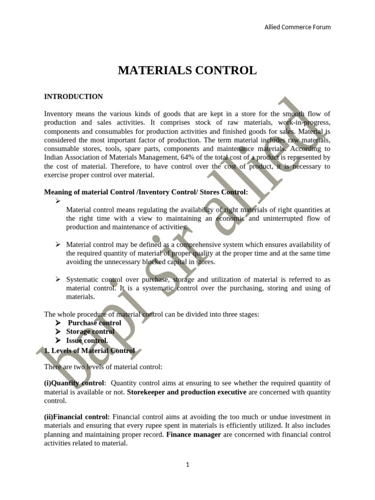 Material Control | PDF | Inventory | Business