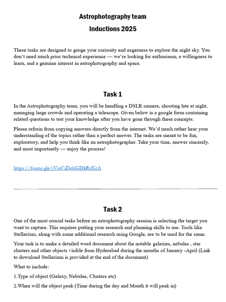 Astrophotography Task | PDF | Astronomy | Observational Astronomy