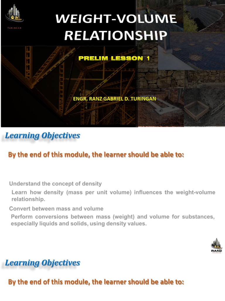 Lesson 1 - Weight Volume Relationships | PDF | Density | Nature