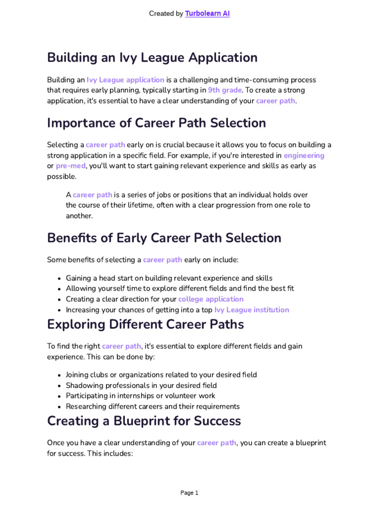Building An Ivy League Application | PDF | Sat | Internship