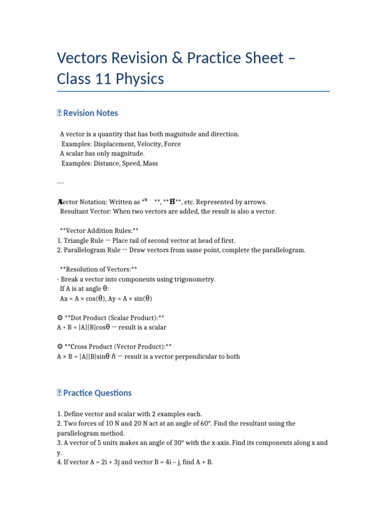 Vectors Revision and Practice Abdul | PDF