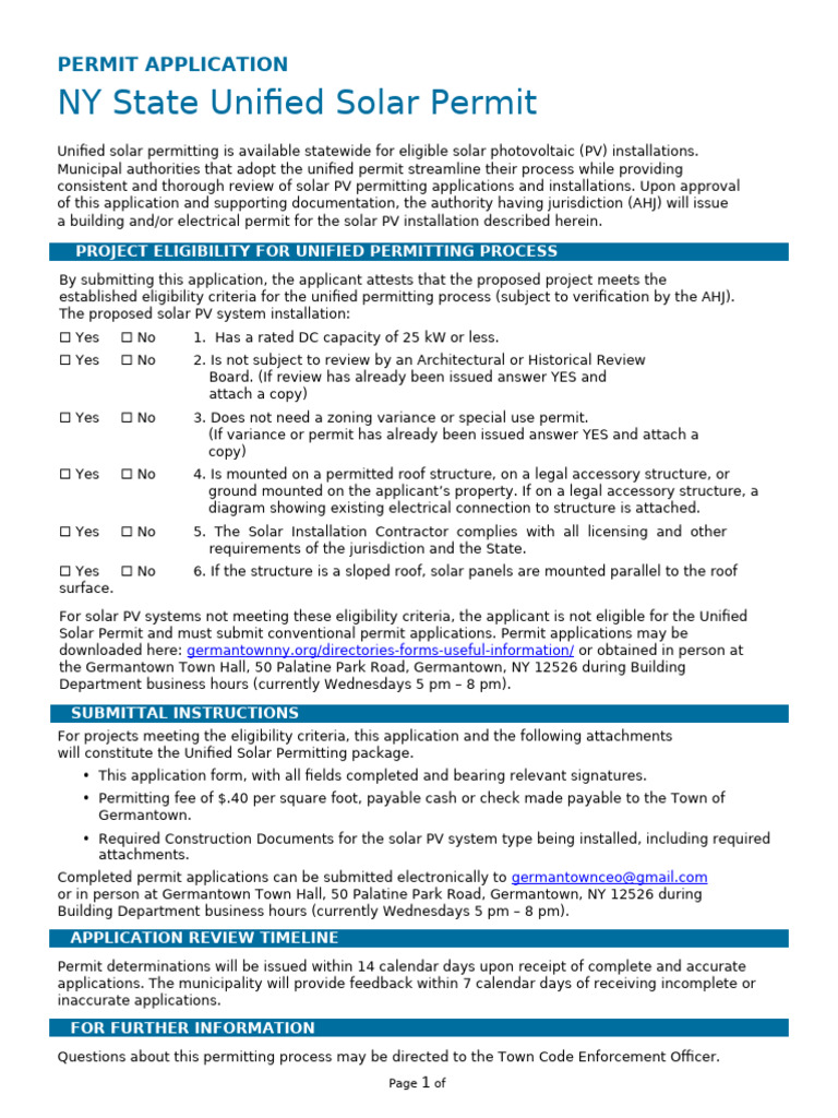 Unified Residential SolarPV Permitting Application Final | PDF ...